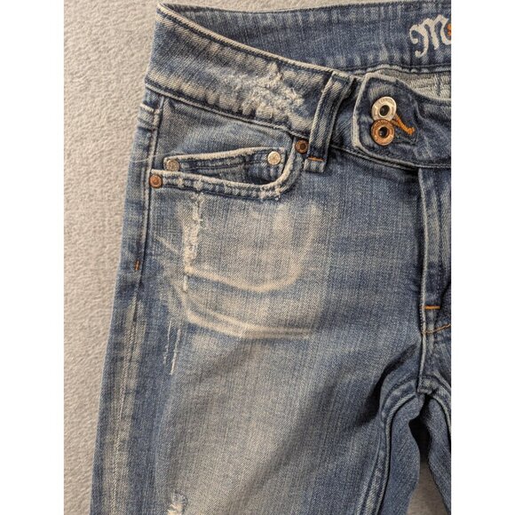 Miss Me Jeans Womens Size 29 Blu eDistressed Faded Whiskers Classic Flared Boho - Picture 2 of 16